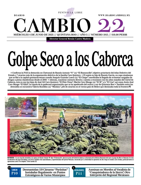 Portada de Diario Cambio 22 del miércoles, 4 de junio de 2025