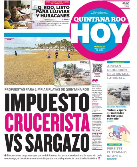 Portada de Quintana Roo Hoy del miércoles, 4 de junio de 2025
