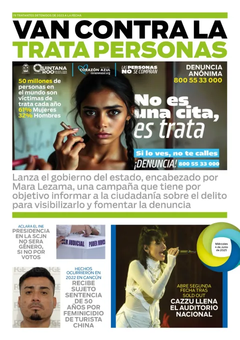Portada de El Quintana Roo (contraportada) del miércoles, 4 de junio de 2025