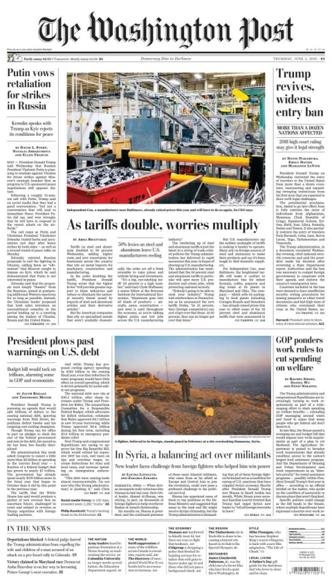 Portada de The Washington Post del jueves, 5 de junio de 2025