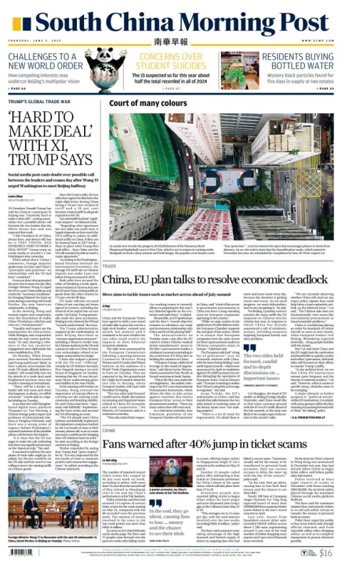 Portada de South China Morning Post del jueves, 5 de junio de 2025