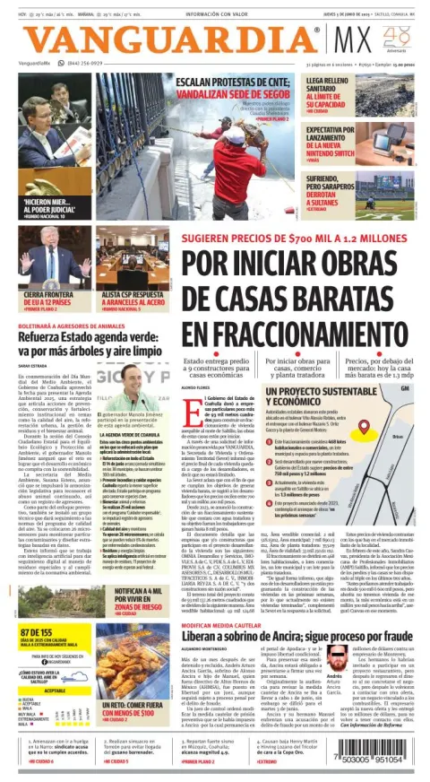Portada de Vanguardia del jueves, 5 de junio de 2025