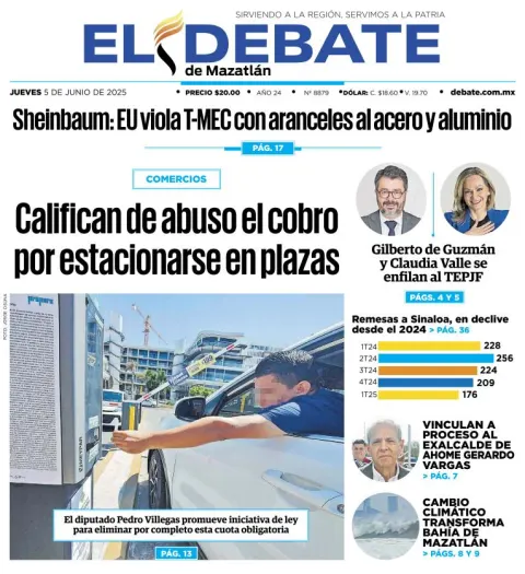 Portada de El Debate de Mazatlan del jueves, 5 de junio de 2025