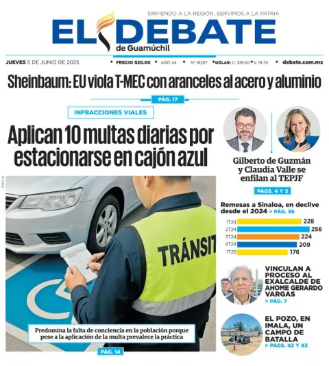 Portada de El Debate de Guamuchil del jueves, 5 de junio de 2025