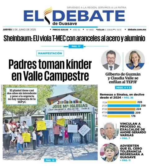 Portada de El Debate de Guasave del jueves, 5 de junio de 2025