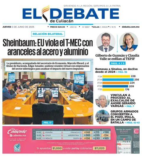 Portada de El Debate de Culiacan del jueves, 5 de junio de 2025