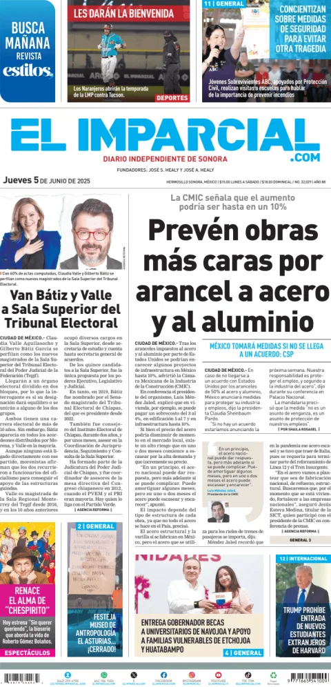 Portada de El Imparcial del jueves, 5 de junio de 2025
