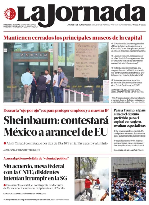 Portada de La Jornada del jueves, 5 de junio de 2025