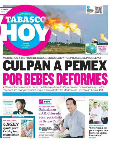 Portada de Tabasco Hoy del jueves, 5 de junio de 2025
