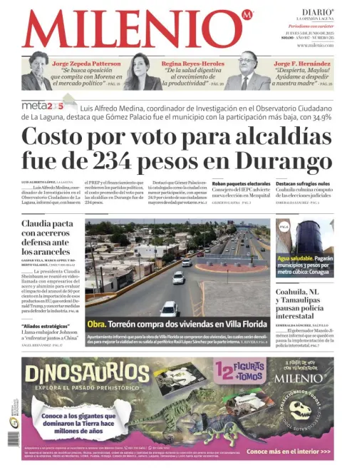 Portada de Milenio Laguna del jueves, 5 de junio de 2025