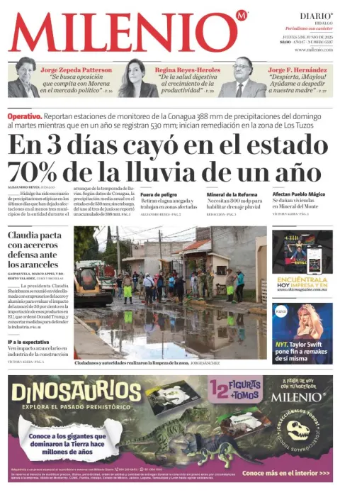 Portada de Milenio Hidalgo del jueves, 5 de junio de 2025