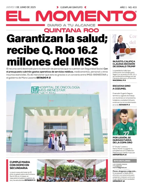 Portada de El Momento Quintana Roo del jueves, 5 de junio de 2025