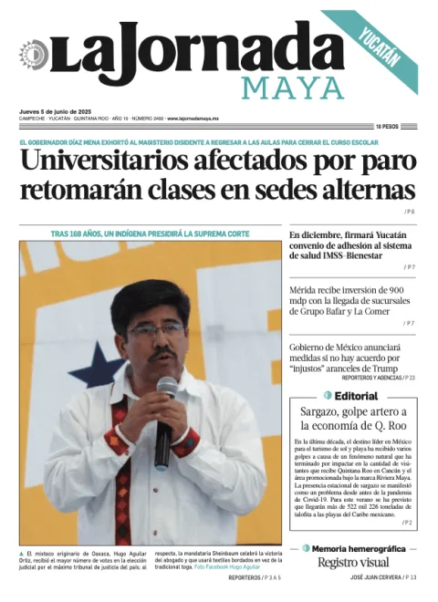 Portada de La Jornada Maya Yucatán del jueves, 5 de junio de 2025