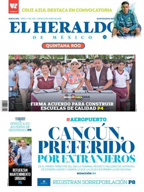 Portada de El Heraldo de Mexico - Quintana Roo del jueves, 5 de junio de 2025