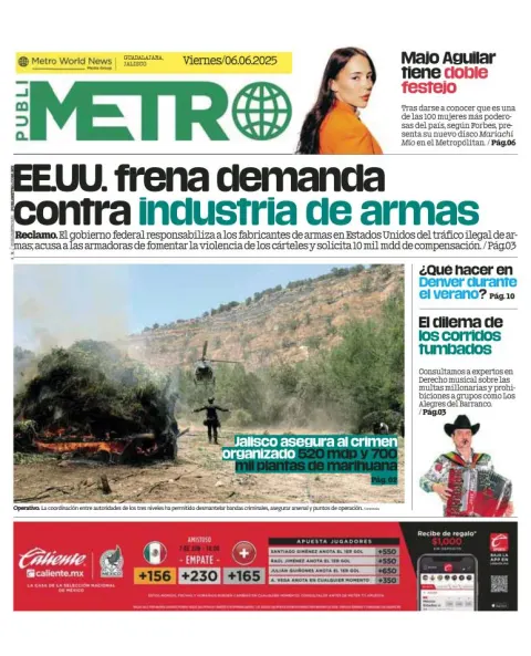 Portada de Publimetro Guadalajara del viernes, 6 de junio de 2025