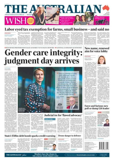 Portada de The Australian del viernes, 6 de junio de 2025