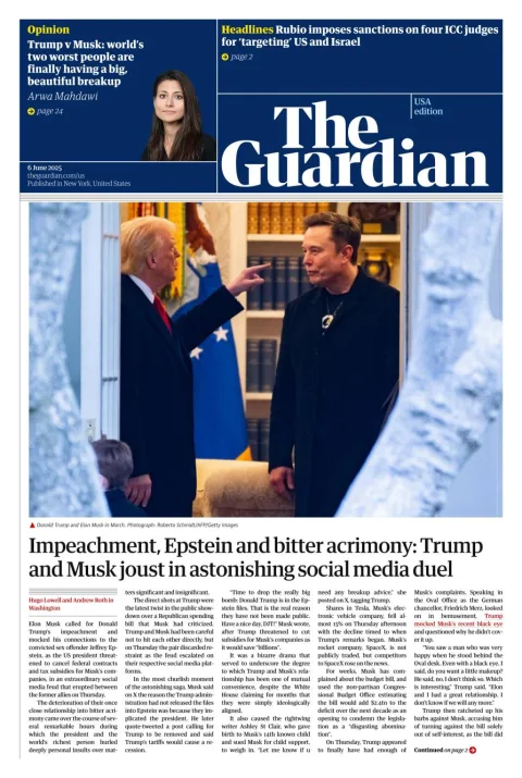 Portada de The Guardian (usa) del viernes, 6 de junio de 2025