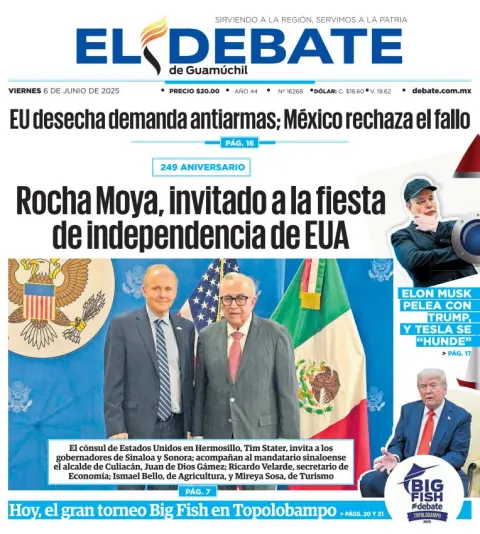 Portada de El Debate de Guamuchil del viernes, 6 de junio de 2025