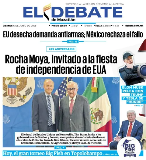 Portada de El Debate de Mazatlan del viernes, 6 de junio de 2025