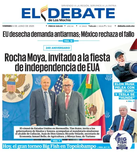 Portada de El Debate de los Mochis del viernes, 6 de junio de 2025