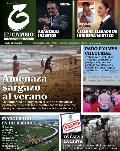 Portada de En Cambio - Quintana Roo (portada) del jueves, 5 de junio de 2025