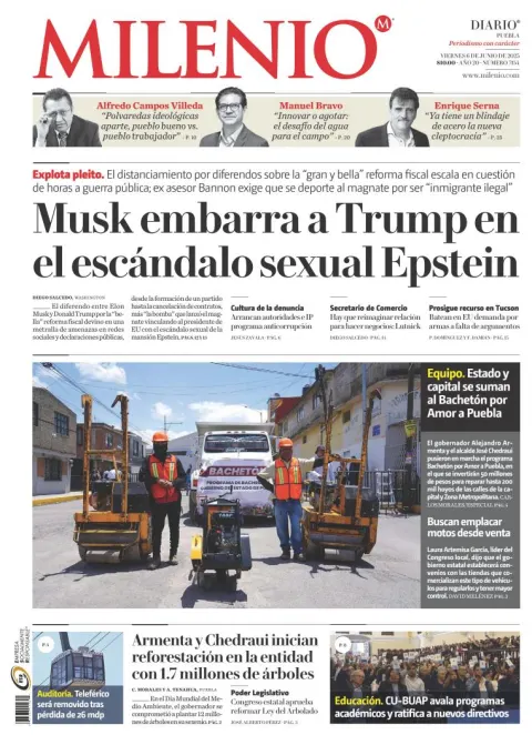 Portada de Milenio Puebla del viernes, 6 de junio de 2025
