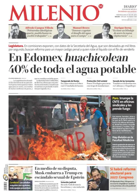 Portada de Milenio Edo de Mexico del viernes, 6 de junio de 2025
