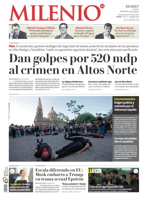 Portada de Milenio Jalisco del viernes, 6 de junio de 2025