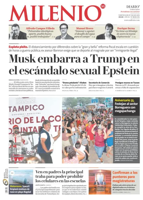Portada de Milenio Tamaulipas del viernes, 6 de junio de 2025