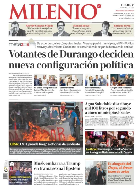 Portada de Milenio Laguna del viernes, 6 de junio de 2025