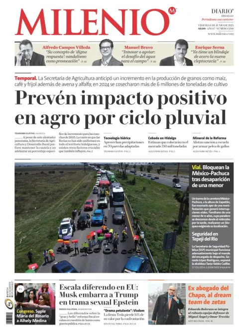 Portada de Milenio Hidalgo del viernes, 6 de junio de 2025