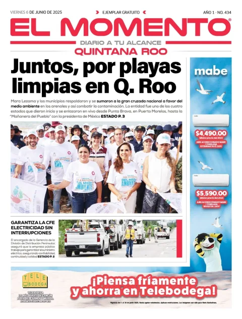 Portada de El Momento Quintana Roo del viernes, 6 de junio de 2025