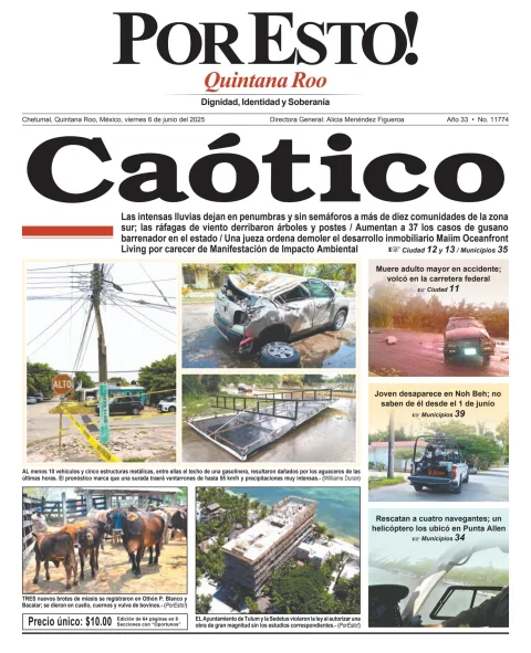 Portada de Por Esto (quintana Roo Chetumal) del viernes, 6 de junio de 2025