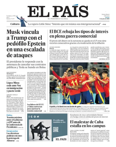 Portada de El Pais del viernes, 6 de junio de 2025