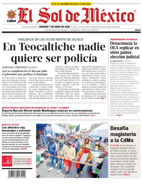 Portada de El Sol de Mexico