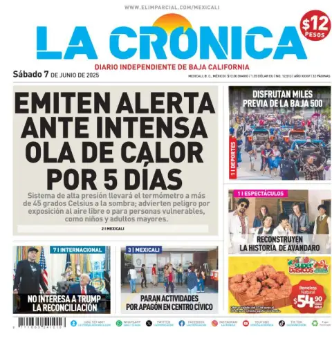 Portada de La Cronica del sábado, 7 de junio de 2025