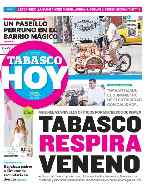 Portada de Tabasco Hoy del sábado, 7 de junio de 2025