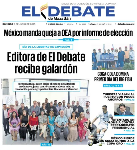Portada de El Debate de Mazatlan