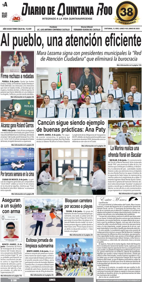 Portada de Diario de Quintana Roo (portada)