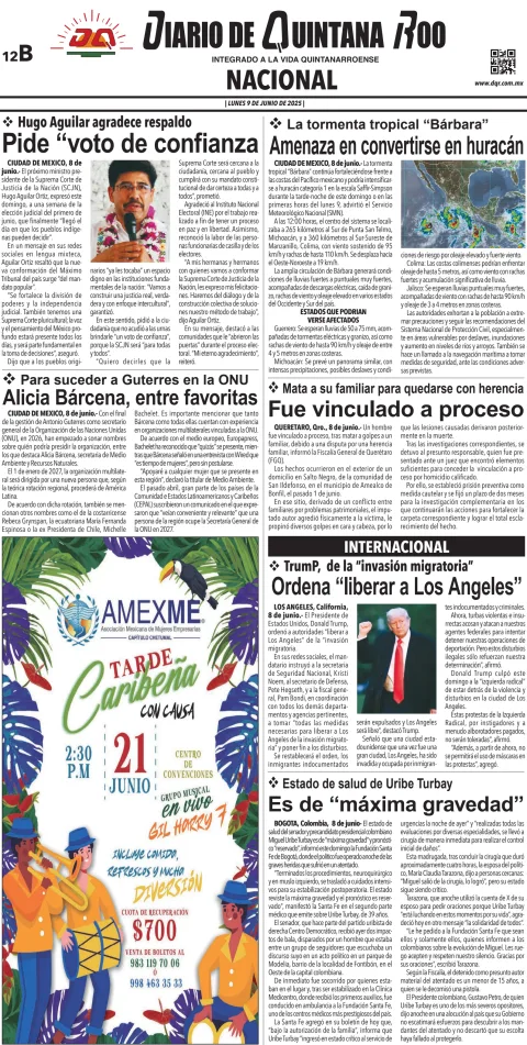 Portada de Diario de Quintana Roo (contra Portada)