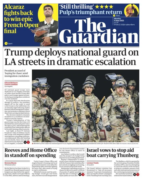 Portada de The Guardian (reino Unido) del lunes, 9 de junio de 2025