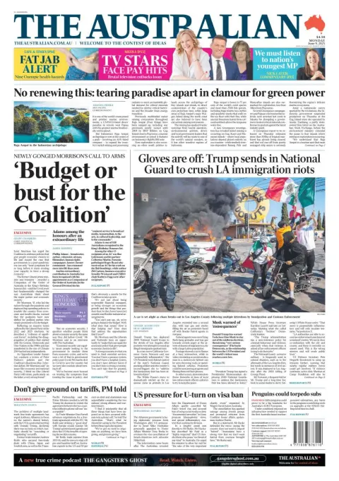 Portada de The Australian del lunes, 9 de junio de 2025