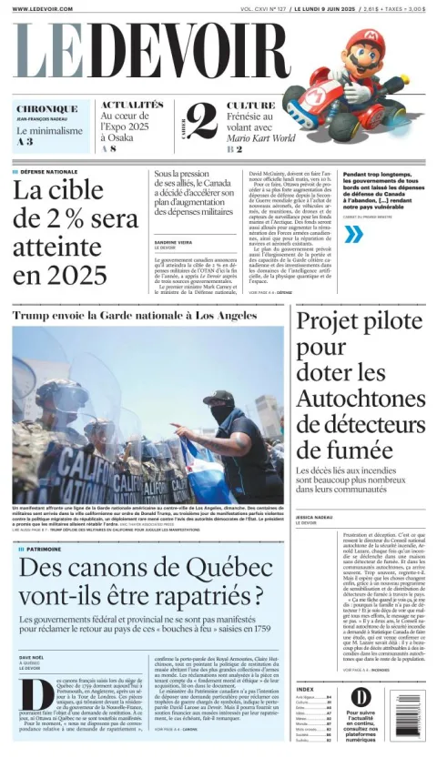 Portada de Le Devoir del lunes, 9 de junio de 2025