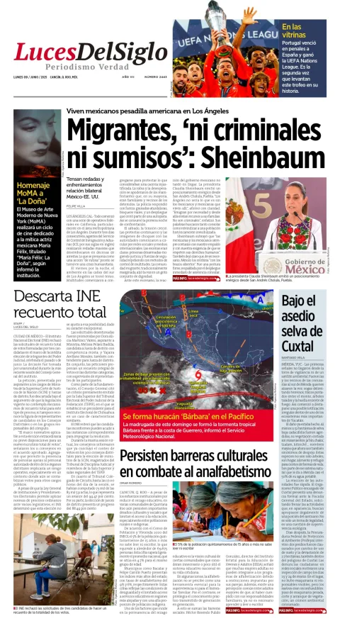 Portada de Luces del Siglo del lunes, 9 de junio de 2025