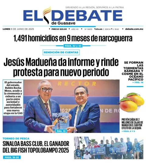 Portada de El Debate de Guasave del lunes, 9 de junio de 2025