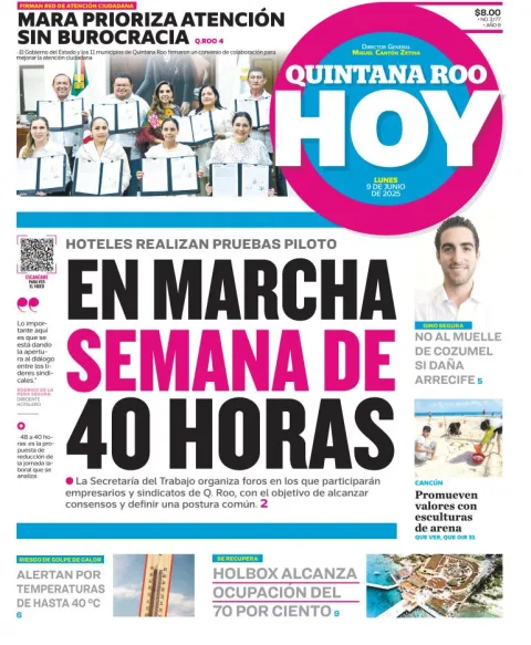 Portada de Quintana Roo Hoy del lunes, 9 de junio de 2025
