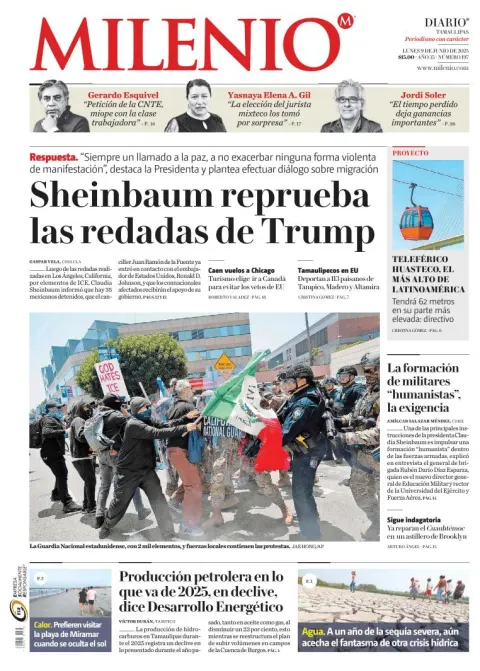 Portada de Milenio Tamaulipas del lunes, 9 de junio de 2025