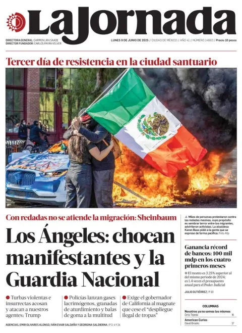 Portada de La Jornada del lunes, 9 de junio de 2025