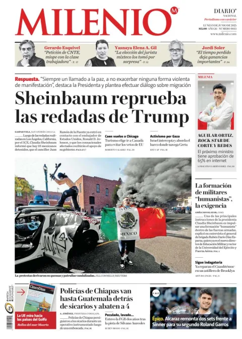 Portada de Milenio del lunes, 9 de junio de 2025