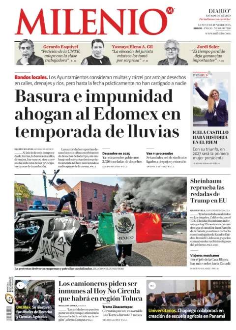 Portada de Milenio Edo de Mexico del lunes, 9 de junio de 2025